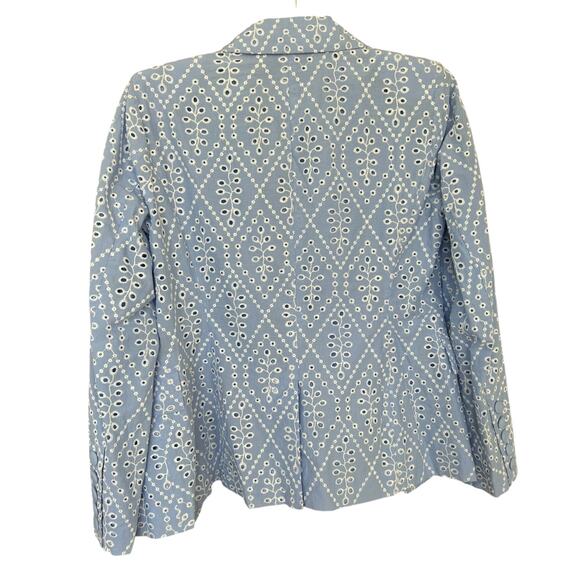 Boston Proper Women's Blue + White Eyelet Blazer Jacket Size 6 - Picture 6 of 6